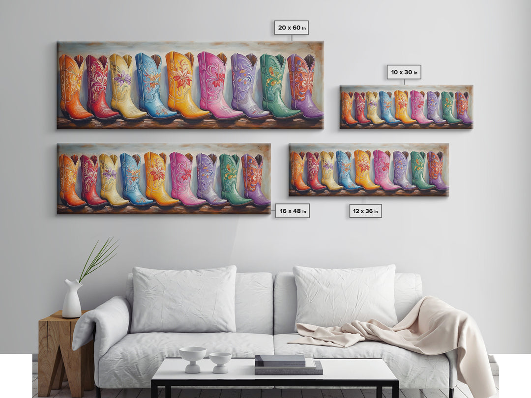 Pastel Floral Cowgirl Boots Framed Canvas Print, Western Wall Art, Boho Farmhouse Decor, Country Bedroom Wall Decor Gift