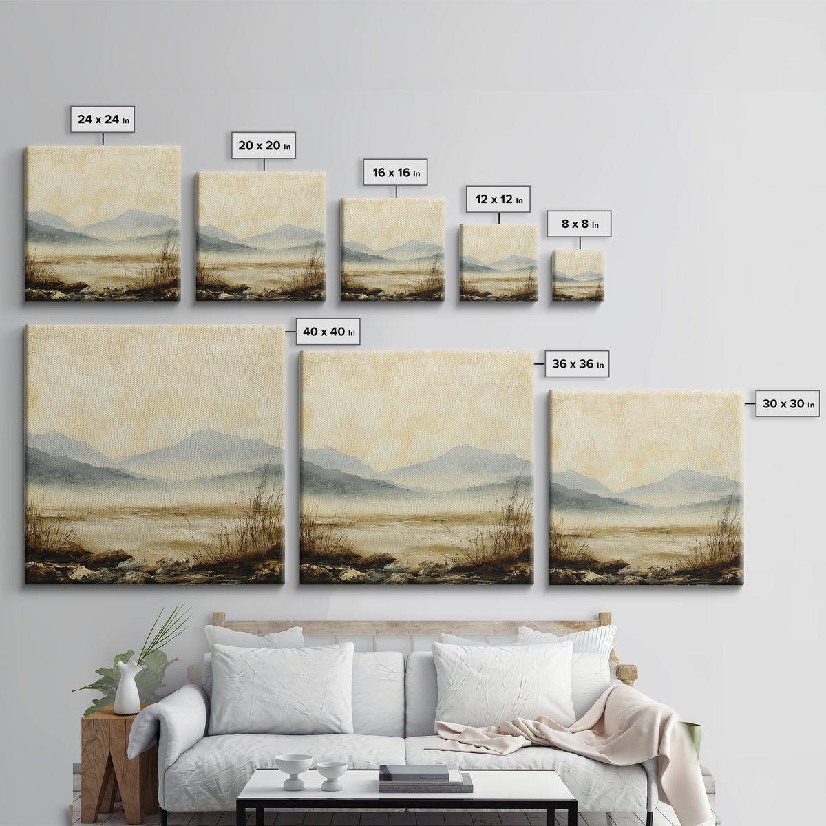 Panoramic Misty Mountain Landscape Framed Canvas Print, Above Bed Art, Bedroom Wall Art, Bedroom Decor, Fine Art, Serenity, ABA-1x1-1