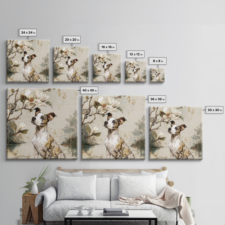 Delicate Magnolia Branch on Cream Background Framed Canvas Print, Above Bed Art, Living Room Decor, Bedroom Decor, Serenity, ABA-1x1-16