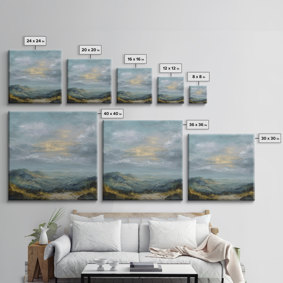 Soft Romantic Landscape Canvas Print, Above Bed Art, Living Room Wall Art, Bedroom Decor, Fine Art, Serenity, Luxury Decor, ABA-1x1-17