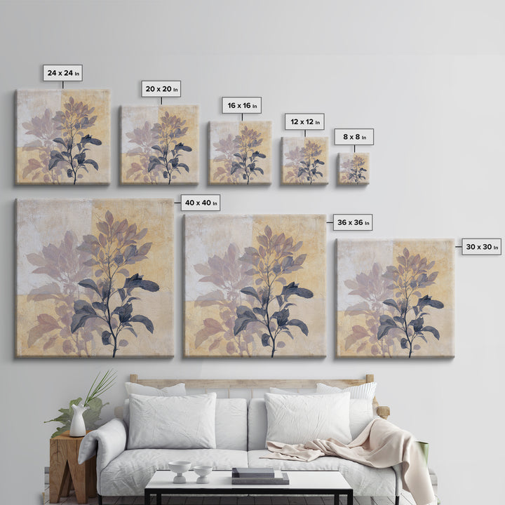 Tonal Botanical Shadows on Plaster Surface Canvas Print, Above Bed Art, Original Art, Bedroom Decor, Fine Art, Serenity, ABA-1x1-23
