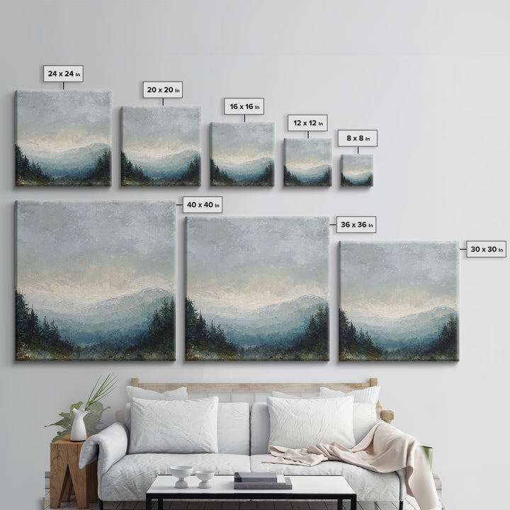 Soft Alpine Horizon Framed Canvas Print, Above Bed Art, Boho Decor, Bedroom Decor, Fine Art, Serenity, Statement Artwork, ABA-1x1-24