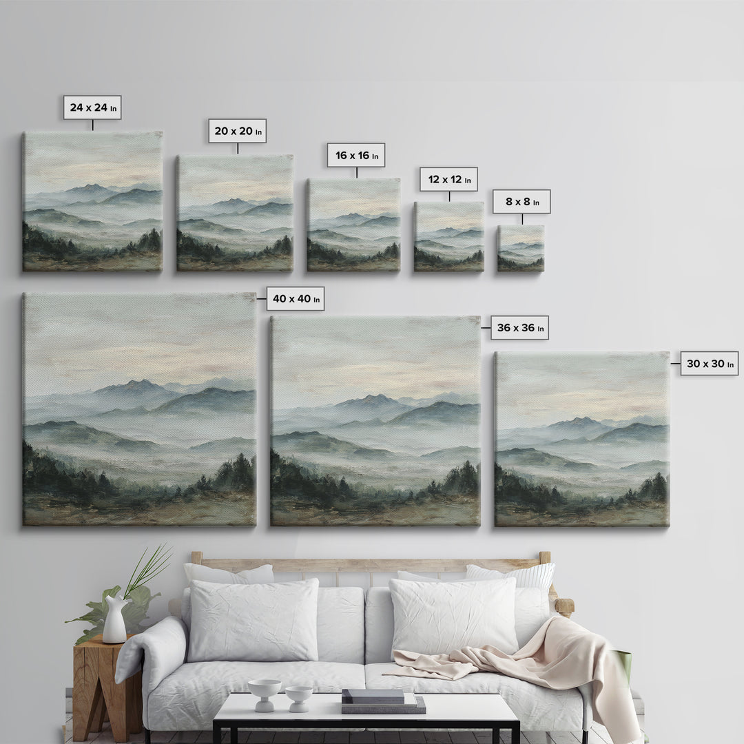 Panoramic Misty Mountain Landscape Canvas Print, Above Bed Art, Neutral Decor, Bedroom Decor, Fine Art, Serenity, Wall Decor, ABA-1x1-25