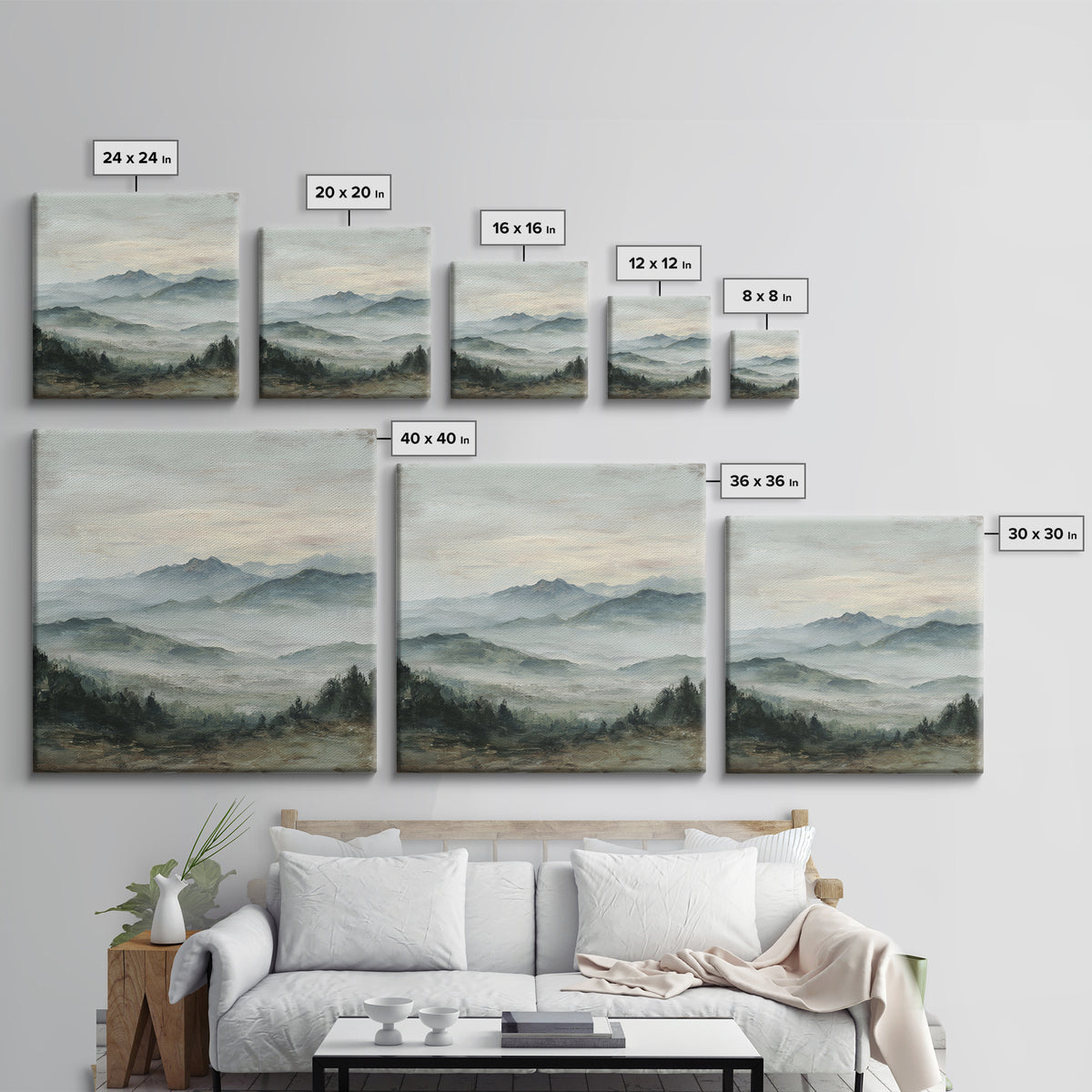 Panoramic Misty Mountain Landscape Canvas Print, Above Bed Art, Neutral Decor, Bedroom Decor, Fine Art, Serenity, Wall Decor, ABA-1x1-25