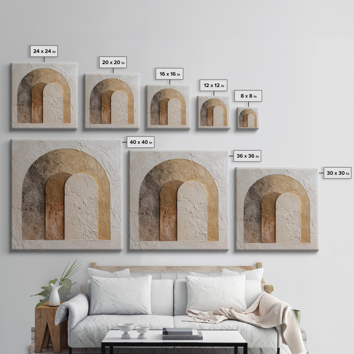 Neutral Abstract Arches Framed Canvas Print, Above Bed Art, Dorm Decor, Bedroom Decor, Fine Art, Serenity, Dopamine Decor, ABA-1x1-28