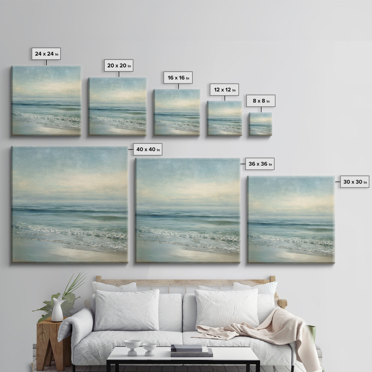 Quiet Moon over a Calm Ocean Horizon Canvas Print, Above Bed Art, Canvas Wall Art, Bedroom Decor, Fine Art, Serenity, ABA-1x1-3