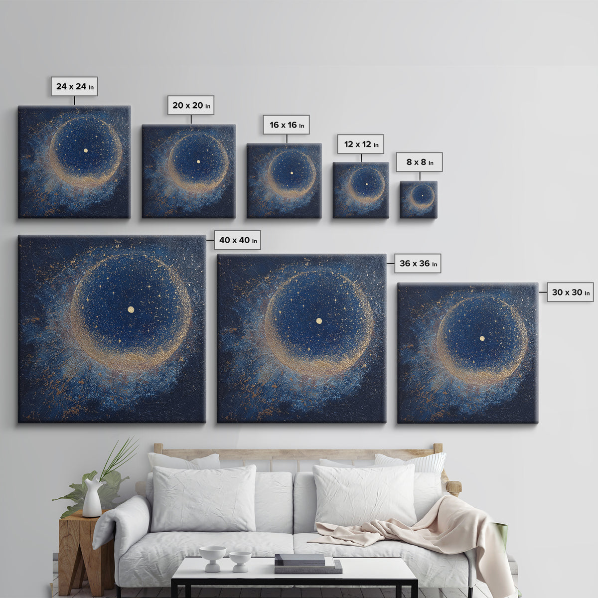 Subtle Celestial Scene Framed Canvas Print, Above Bed Art, Above Bed Decor, Bedroom Decor, Oil Painting, Serenity, ABA-1x1-37