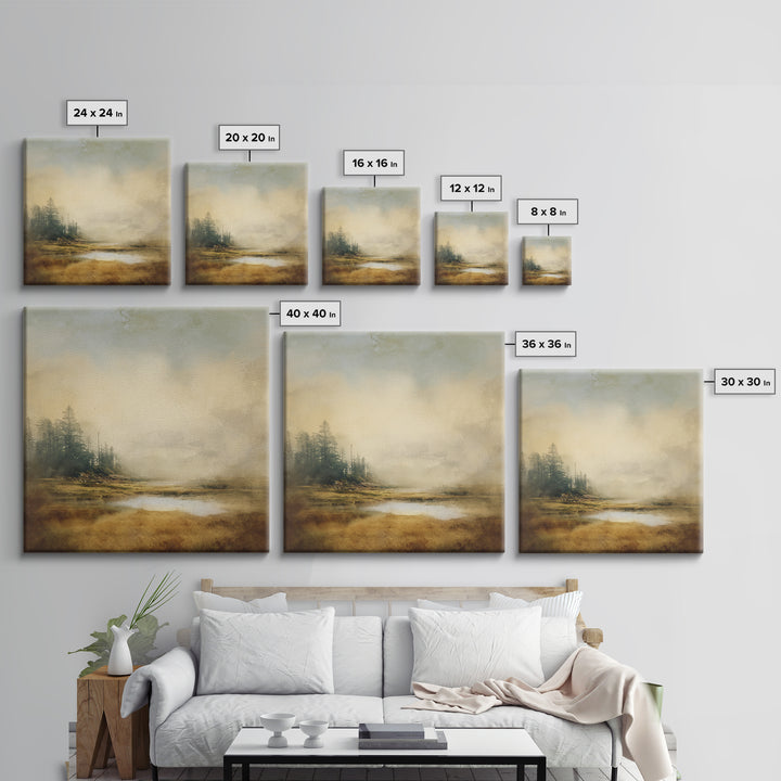 Quiet Forest Ridge Softened by Fog Framed Canvas Print, Above Bed Art, Bedroom Wall Art, Bedroom Decor, Fine Art, Serenity, ABA-1x1-38