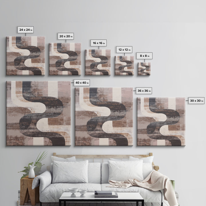 Warm Taupe Abstract Waves Framed Canvas Print, Above Bed Art, Horizontal Wall Art, Bedroom Decor, Abstract Art, Serenity, ABA-1x1-39
