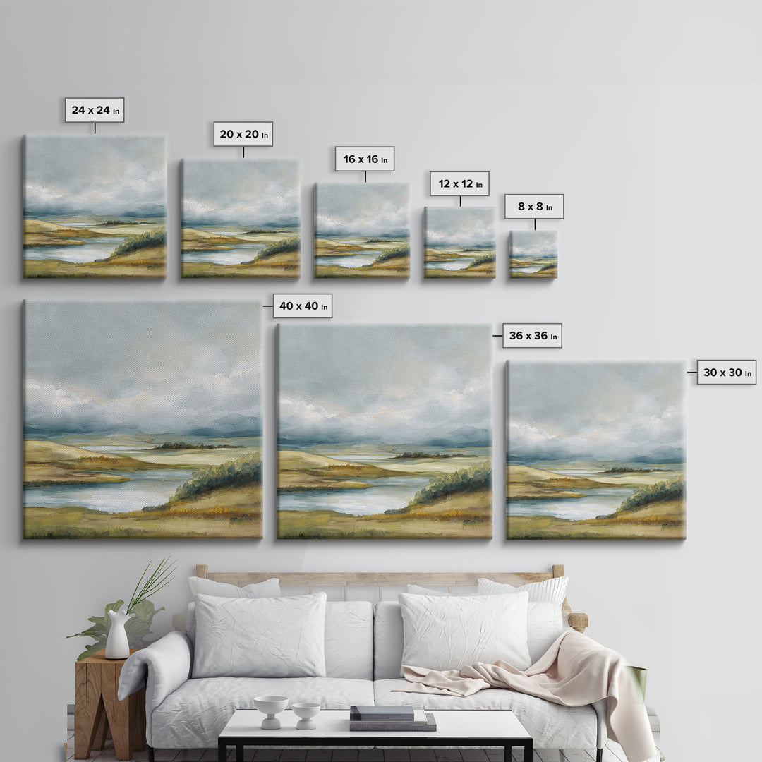 Soft Romantic Landscape Framed Canvas Print, Above Bed Art, Home Decor, Bedroom Decor, Oil Painting, Serenity, Contemporary Art, ABA-1x1-41