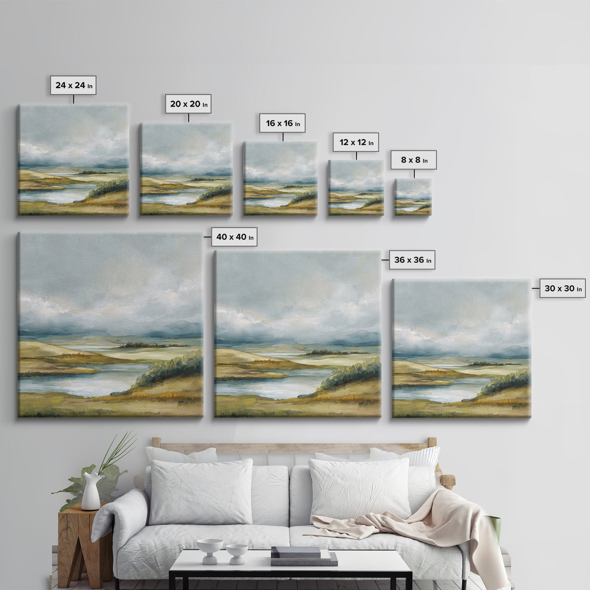 Soft Romantic Landscape Framed Canvas Print, Above Bed Art, Home Decor, Bedroom Decor, Oil Painting, Serenity, Contemporary Art, ABA-1x1-41
