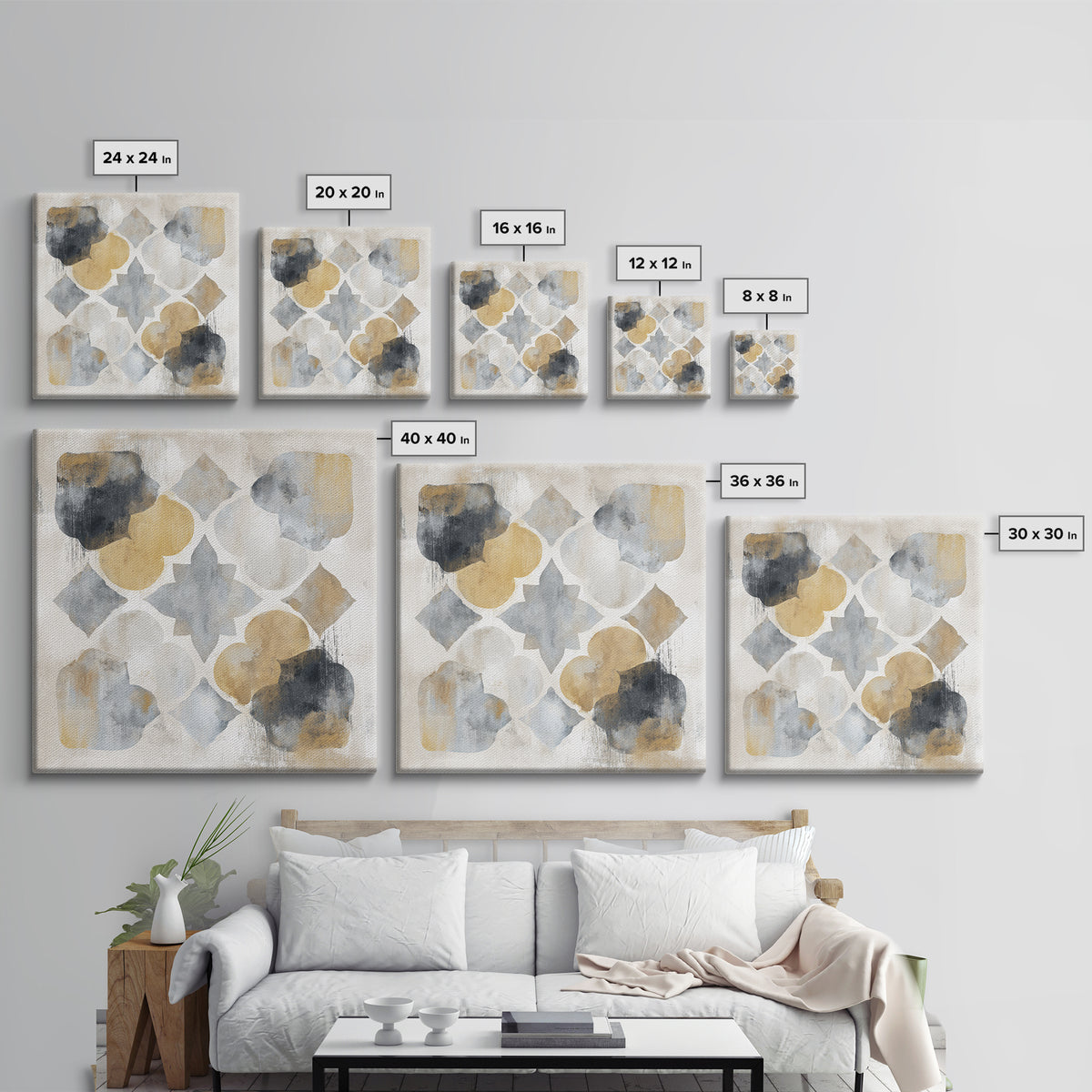 Japandi Ink Shapes Framed Canvas Print, Above Bed Art, Boho Wall Decor, Bedroom Decor, Fine Art, Serenity, Fine Art Print, ABA-1x1-42