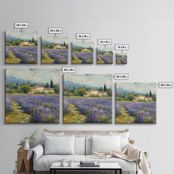 Oversized Lavender Field Framed Canvas Print, Above Bed Art, Dopamine Decor, Bedroom Decor, Oil Painting, Serenity, ABA-1x1-43