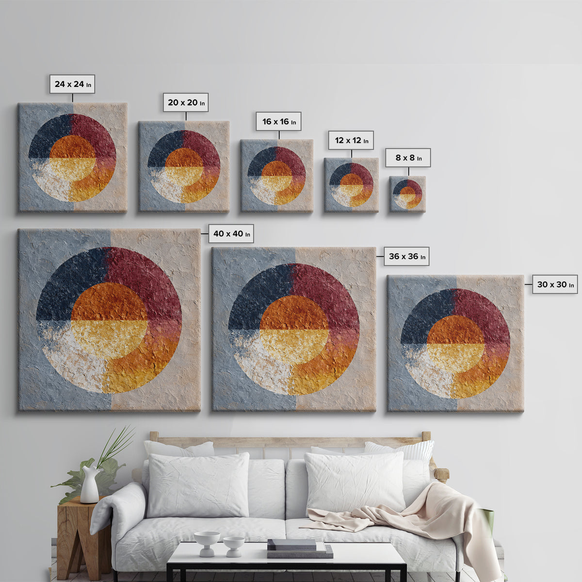 Abstract Sunrise Geometry Framed Canvas Print, Above Bed Art, Bedroom Decor, Abstract Art, Serenity, Boho Decor, Western Decor, ABA-1x1-44