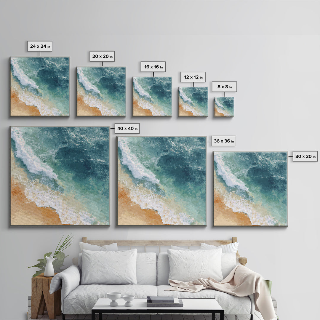 Serene Ocean Tide Seen from Above Canvas Print, Above Bed Art, Gallery Decor, Bedroom Decor, Fine Art, Serenity, Wall Art, ABA-1x1-45