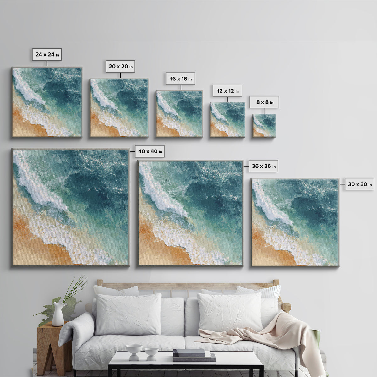 Serene Ocean Tide Seen from Above Canvas Print, Above Bed Art, Gallery Decor, Bedroom Decor, Fine Art, Serenity, Wall Art, ABA-1x1-45