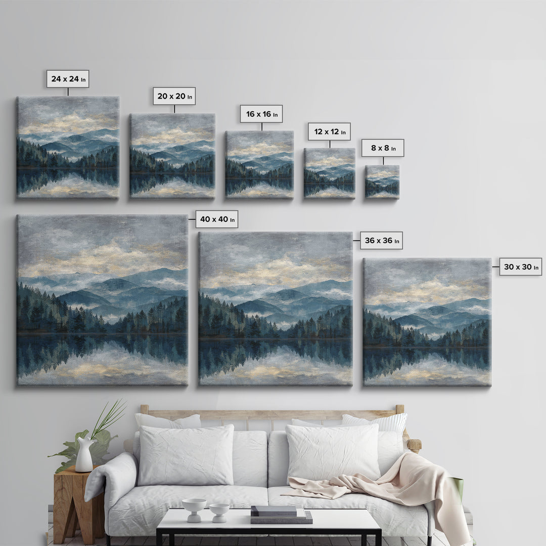 Soft Alpine Horizon Framed Canvas Print, Above Bed Art, Digital Prints, Bedroom Decor, Oil Painting, Serenity, Printable Art, ABA-1x1-48