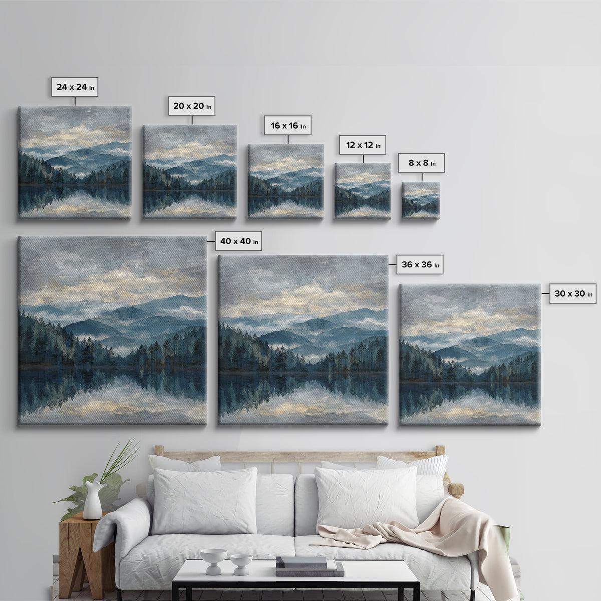 Soft Alpine Horizon Framed Canvas Print, Above Bed Art, Digital Prints, Bedroom Decor, Oil Painting, Serenity, Printable Art, ABA-1x1-48