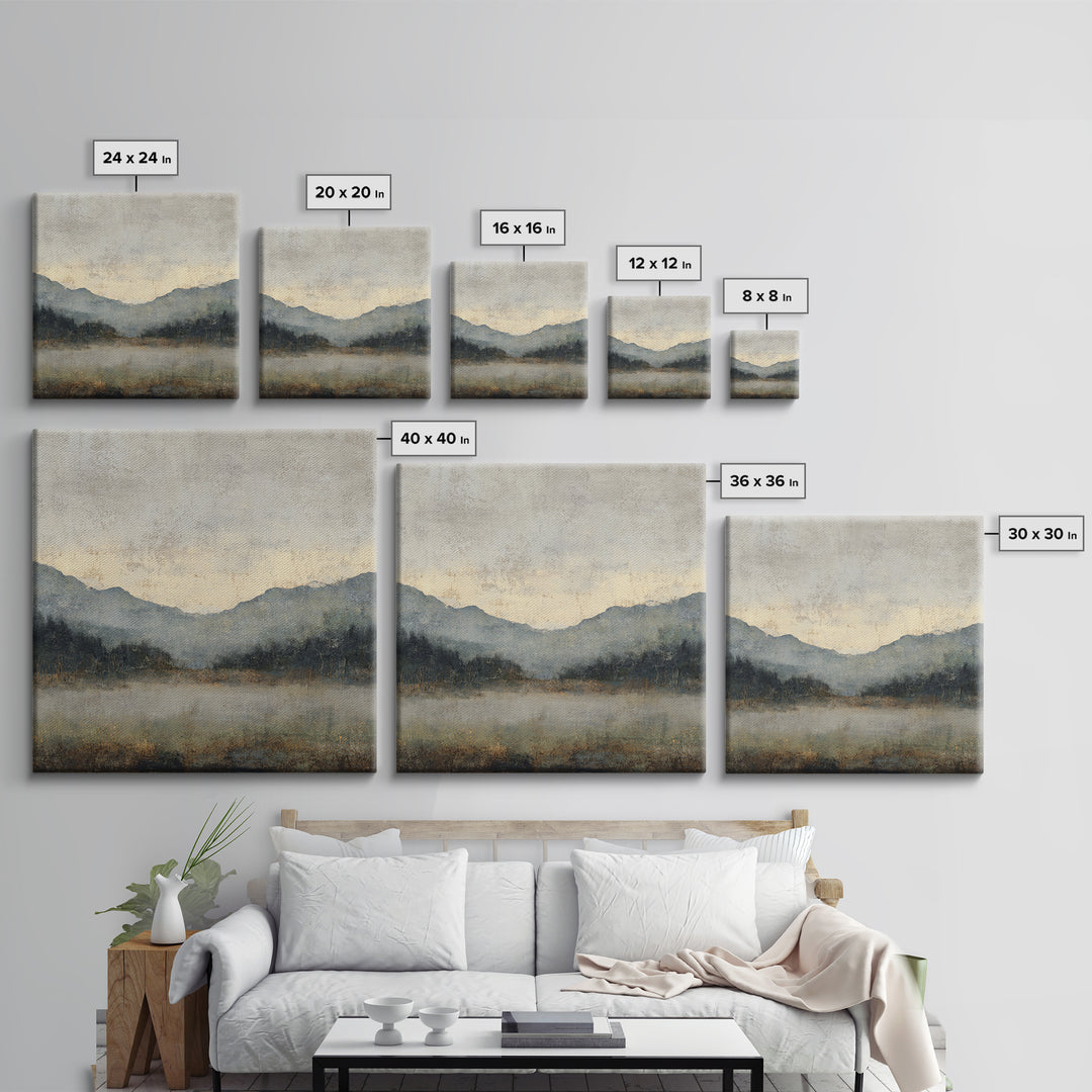 Panoramic Misty Mountain Landscape Canvas Print, Above Bed Art, Neutral Decor, Bedroom Decor, Fine Art, Serenity, Wall Decor, ABA-1x1-49
