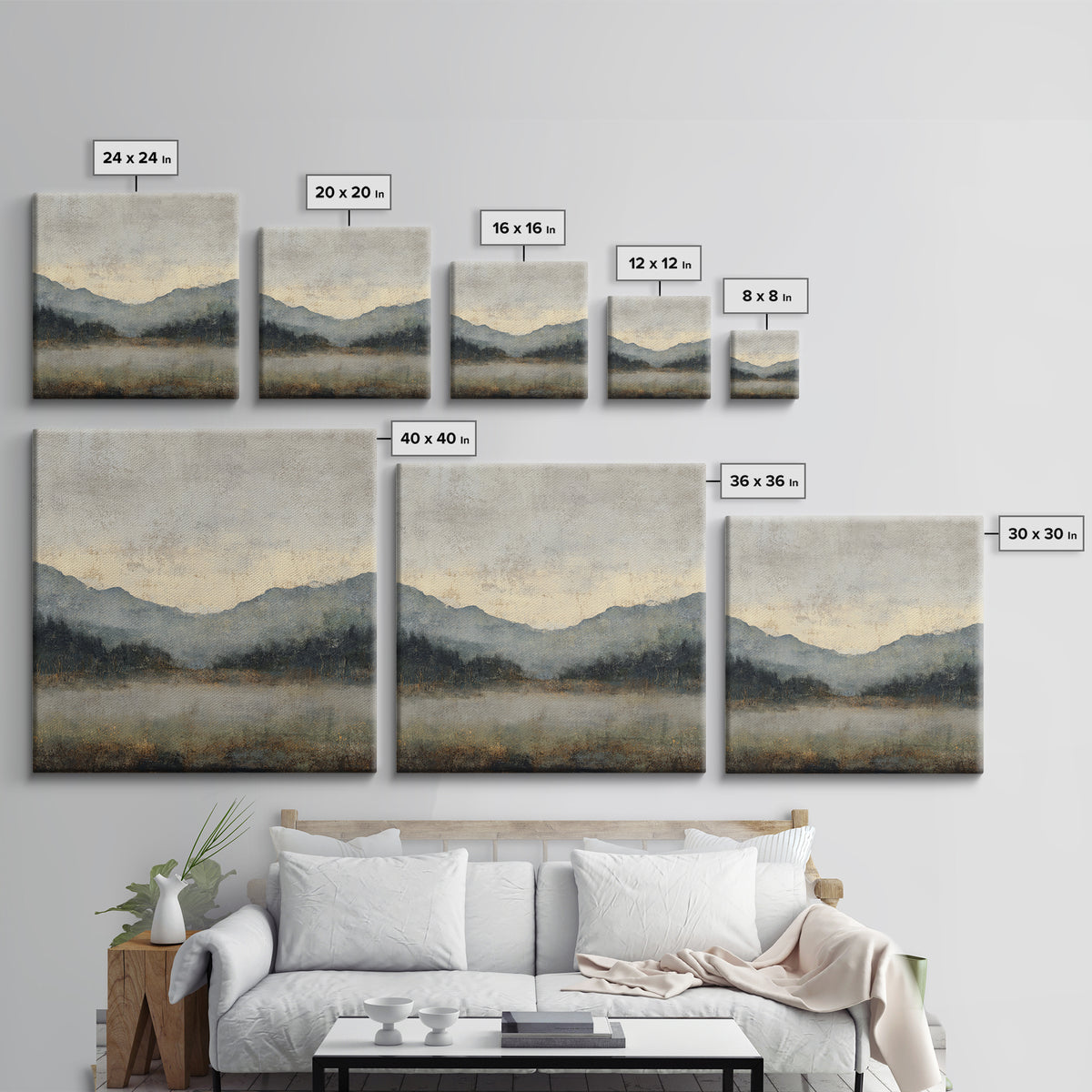 Panoramic Misty Mountain Landscape Canvas Print, Above Bed Art, Neutral Decor, Bedroom Decor, Fine Art, Serenity, Wall Decor, ABA-1x1-49