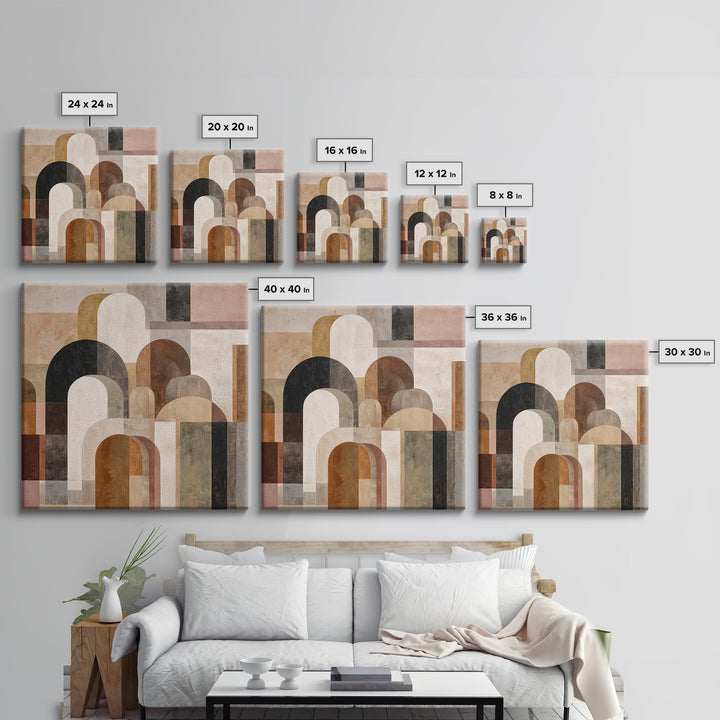 Neutral Abstract Arches Framed Canvas Print, Above Bed Art, Horizontal Wall Art, Bedroom Decor, Abstract Art, Serenity, ABA-1x1-52