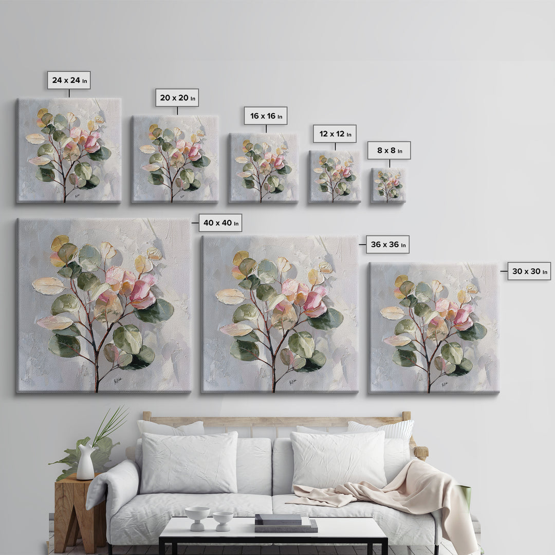 Soft Eucalyptus Branches Arranged Symmetrically Canvas Print, Above Bed Art, Dopamine Decor, Bedroom Decor, Serenity, ABA-1x1-6