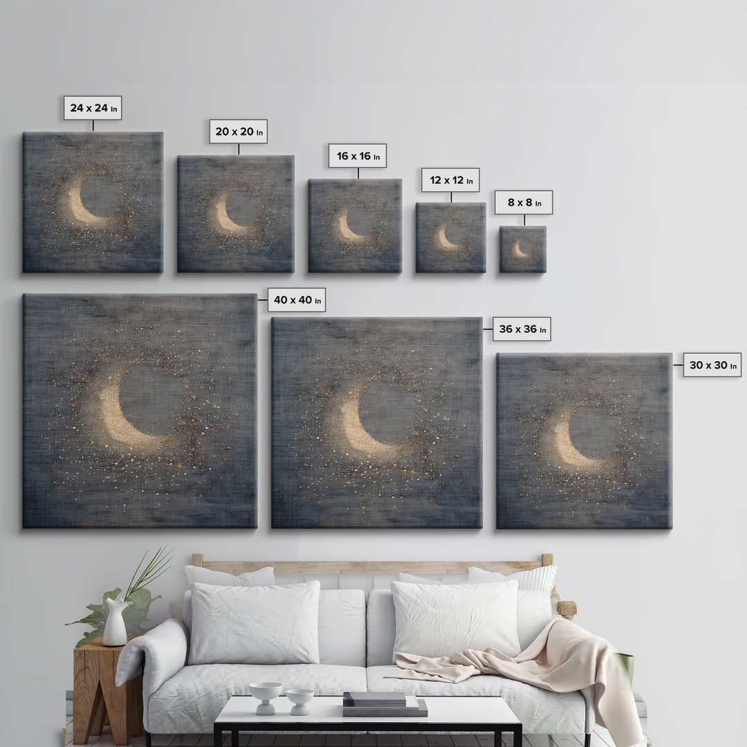 Subtle Celestial Scene Framed Canvas Print, Above Bed Art, Above Bed Decor, Bedroom Decor, Oil Painting, Serenity, ABA-1x1-61