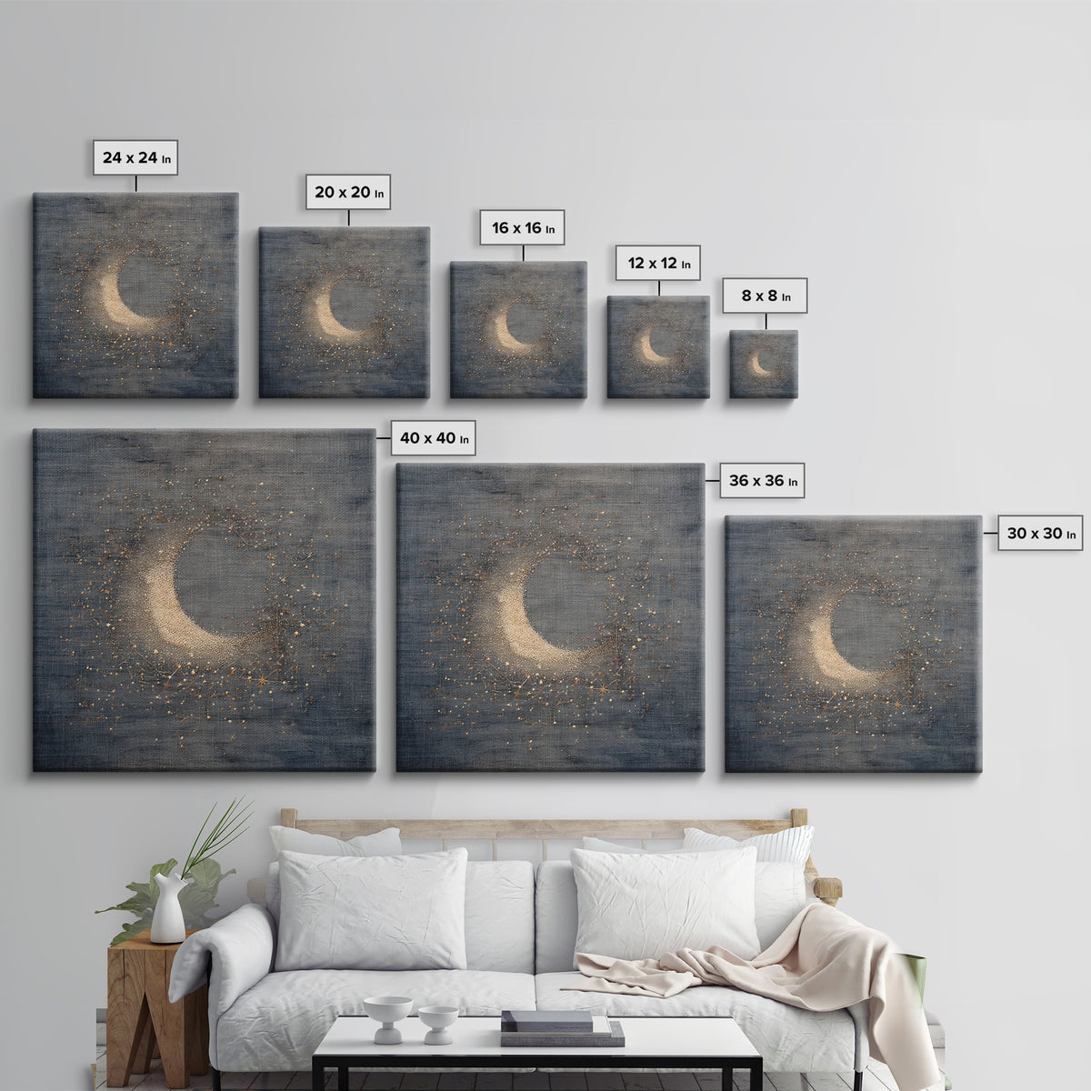Subtle Celestial Scene Framed Canvas Print, Above Bed Art, Above Bed Decor, Bedroom Decor, Oil Painting, Serenity, ABA-1x1-61