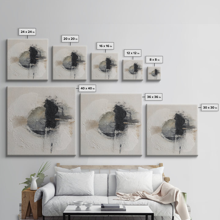 Japandi Ink Shapes Framed Canvas Print, Above Bed Art, Boho Wall Decor, Bedroom Decor, Fine Art, Serenity, Fine Art Print, ABA-1x1-66