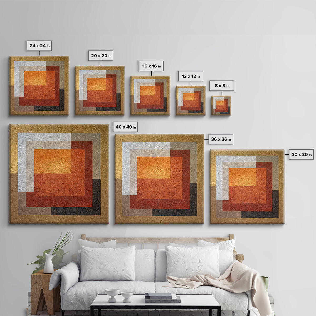 Abstract Sunrise Geometry Framed Canvas Print, Above Bed Art, Boho Wall Decor, Bedroom Decor, Serenity, Fine Art Print, ABA-1x1-68