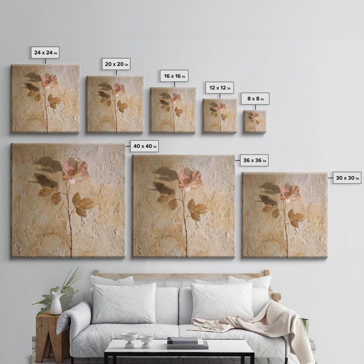 Tonal Botanical Shadows on Plaster Surface Canvas Print, Above Bed Art, Photography Prints, Bedroom Decor, Serenity, ABA-1x1-71