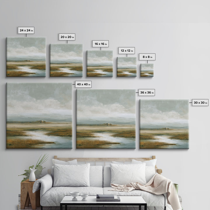 Soft Alpine Horizon Framed Canvas Print, Above Bed Art, Living Room Wall Art, Bedroom Decor, Fine Art, Serenity, Luxury Decor, ABA-1x1-72