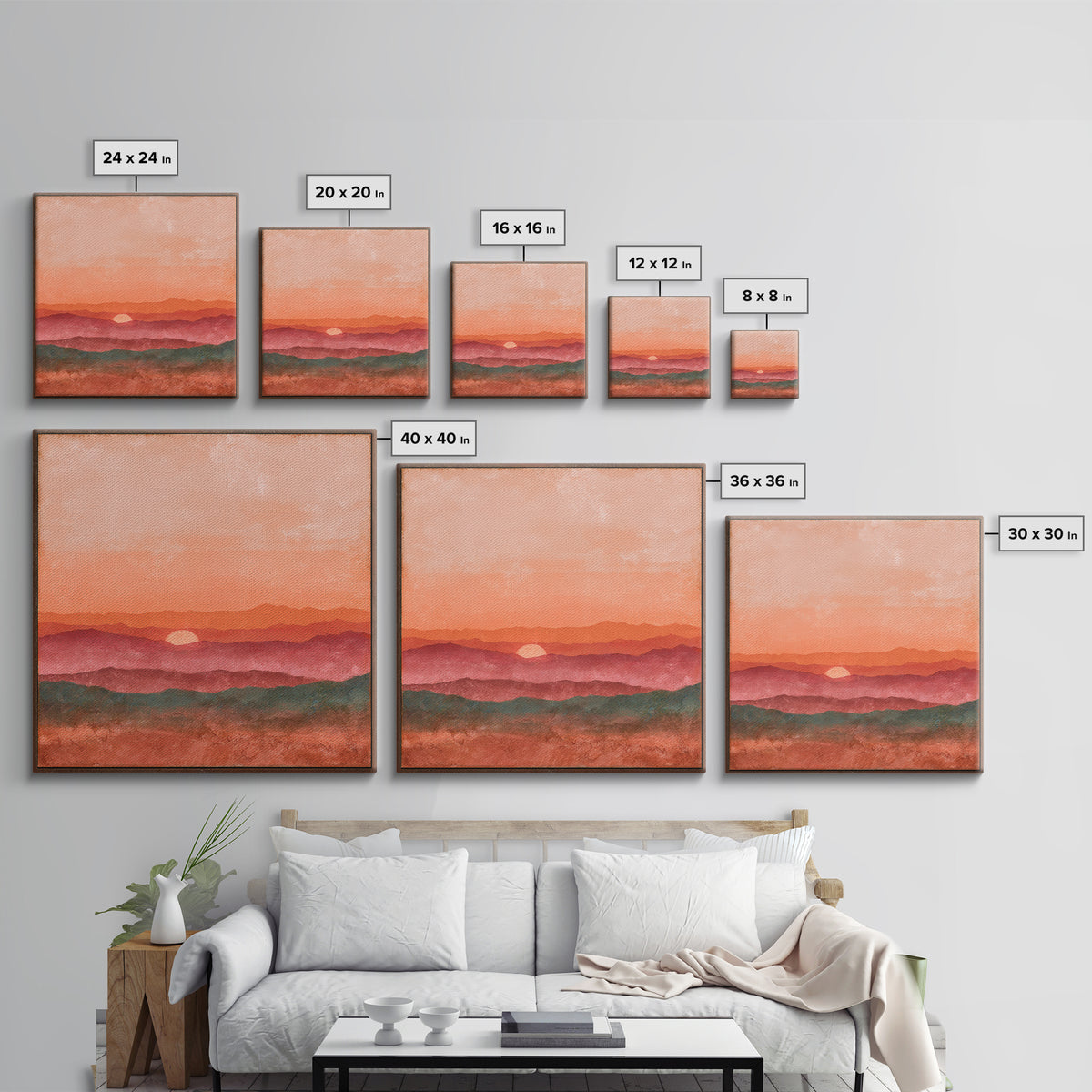 Dreamy Desert Sunset Framed Canvas Print, Above Bed Art, Modern Decor, Bedroom Decor, Fine Art, Serenity, Digital Prints, ABA-1x1-79