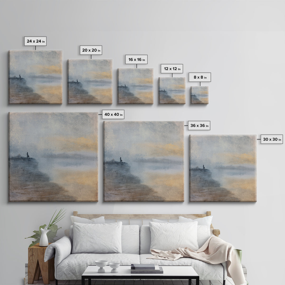 Minimal Two Figure Line Drawing Framed Canvas Print, Above Bed Art, Neutral Decor, Bedroom Decor, Oil Painting, Serenity, ABA-1x1-80
