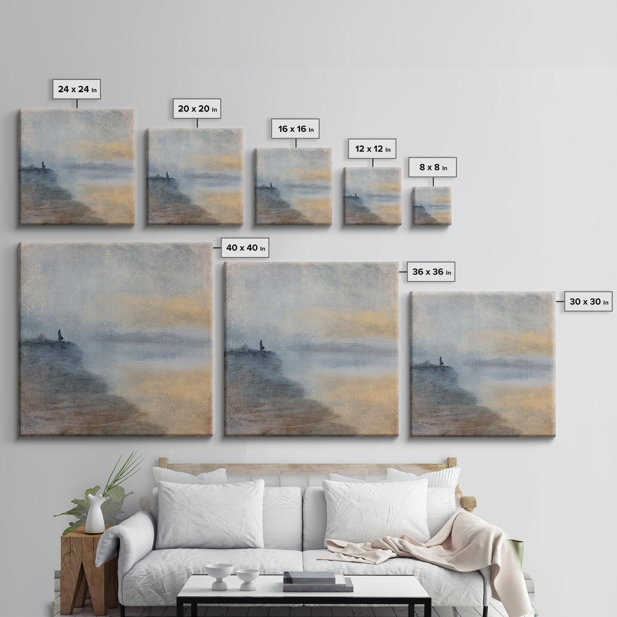 Minimal Two Figure Line Drawing Framed Canvas Print, Above Bed Art, Neutral Decor, Bedroom Decor, Oil Painting, Serenity, ABA-1x1-80