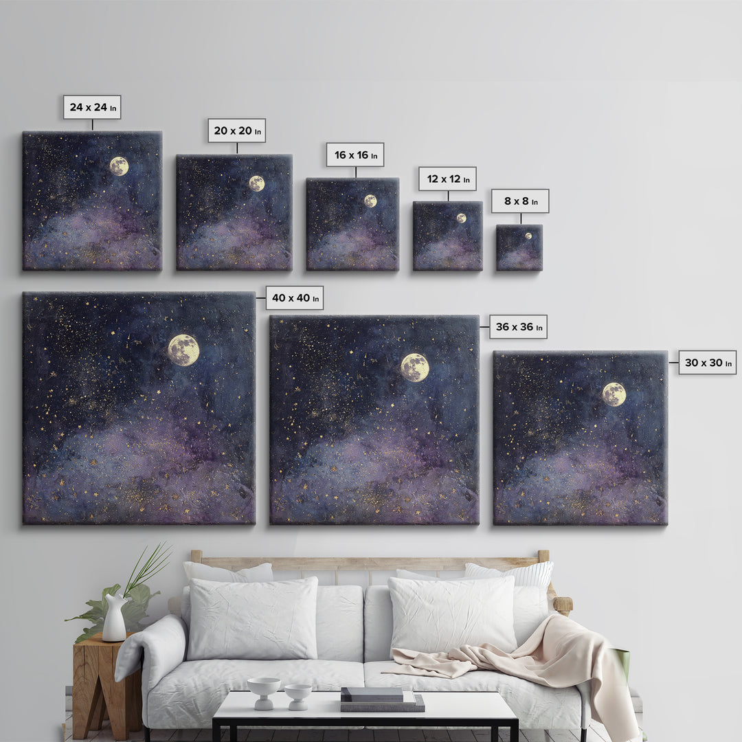 Subtle Celestial Scene Canvas Print, Above Bed Art, Statement Artwork, Bedroom Decor, Fine Art, Serenity, Printable Wall Art, ABA-1x1-85