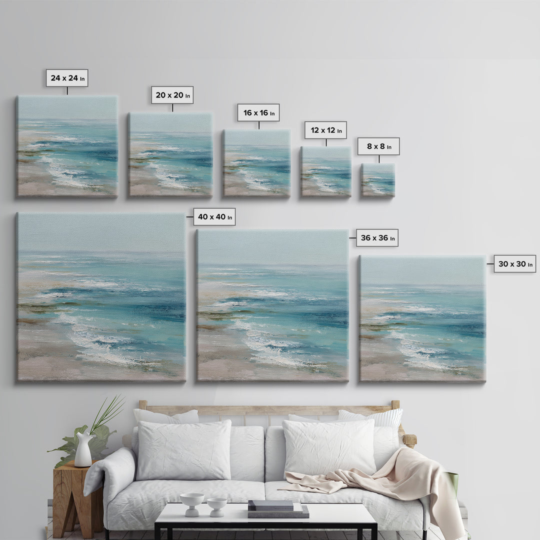 Serene Ocean Tide Seen from Above Framed Canvas Print, Above Bed Art, Luxury Decor, Bedroom Decor, Fine Art, Serenity, ABA-1x1-93