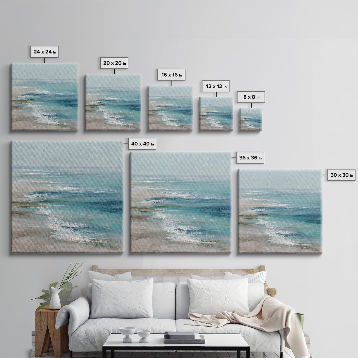Serene Ocean Tide Seen from Above Framed Canvas Print, Above Bed Art, Luxury Decor, Bedroom Decor, Fine Art, Serenity, ABA-1x1-93