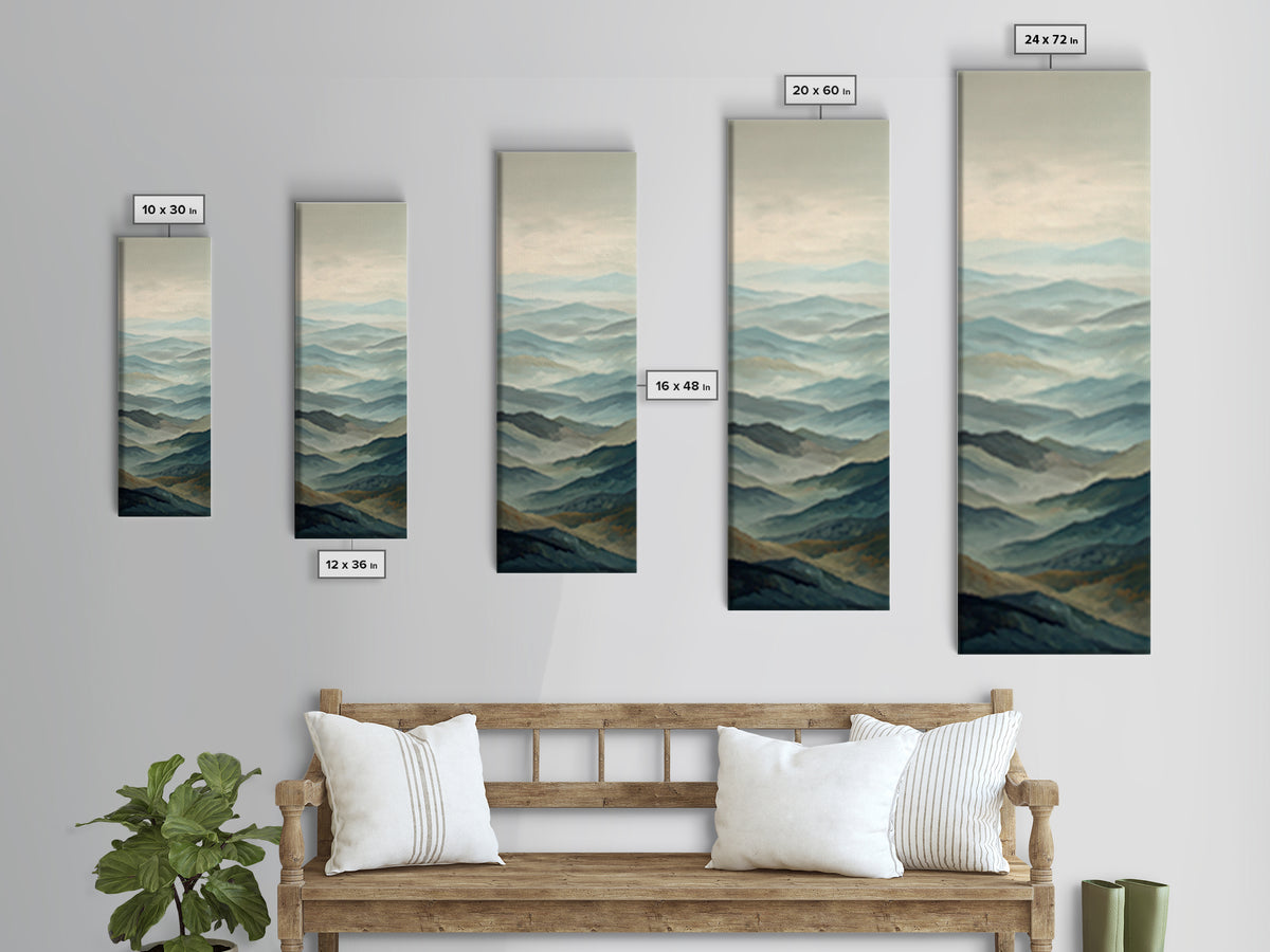 Panoramic Misty Mountain Landscape Canvas Print, Above Bed Art, Fine Art Print, Bedroom Decor, Oil Painting, Serenity, ABA-1x3-13