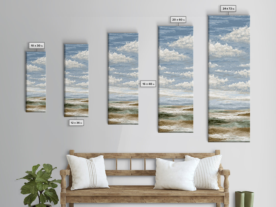 Tranquil Cloudscape with Blush Undertones Canvas Print, Above Bed Art, Room Decor, Bedroom Decor, Fine Art, Serenity, ABA-1x3-17