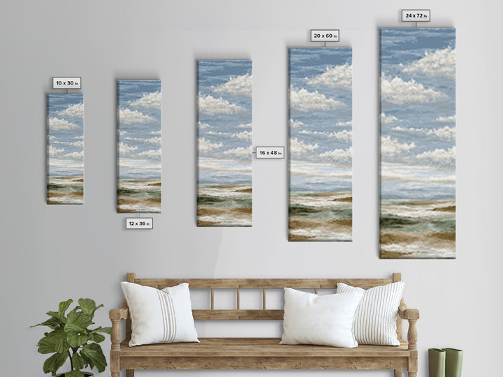 Tranquil Cloudscape with Blush Undertones Canvas Print, Above Bed Art, Room Decor, Bedroom Decor, Fine Art, Serenity, ABA-1x3-17