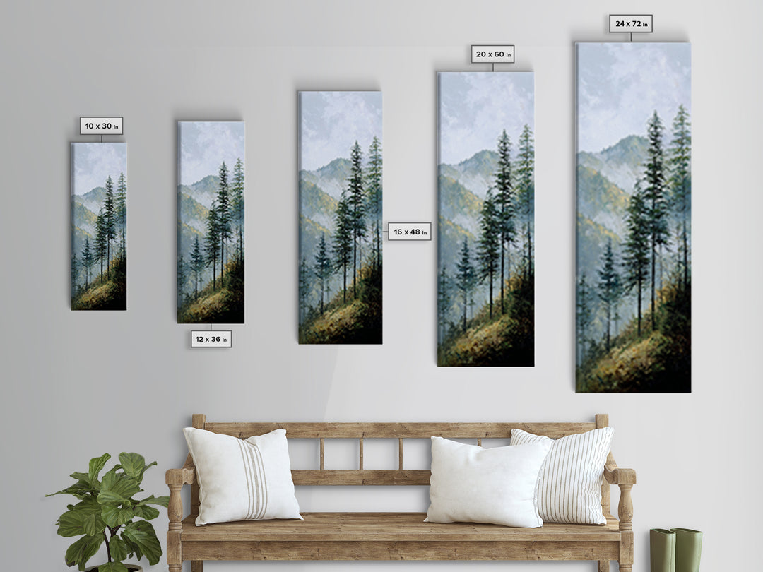 Quiet Forest Ridge Softened by Fog Canvas Print, Above Bed Art, Boho Decor, Bedroom Decor, Serenity, Statement Artwork, ABA-1x3-2