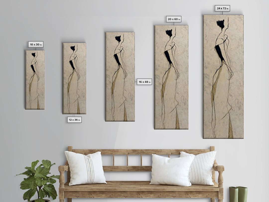 Minimal Two Figure Line Drawing Framed Canvas Print, Above Bed Art, Luxury Decor, Bedroom Decor, Serenity, Mid Century Modern, ABA-1x3-20