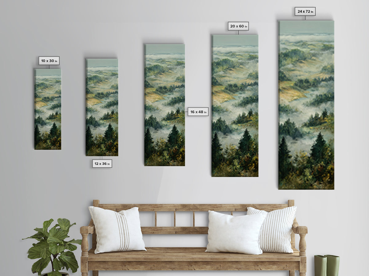 Quiet Forest Ridge Softened by Fog Canvas Print, Above Bed Art, Boho Decor, Bedroom Decor, Serenity, Statement Artwork, ABA-1x3-26