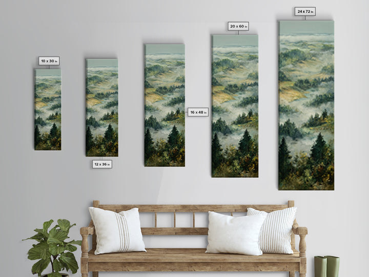 Quiet Forest Ridge Softened by Fog Canvas Print, Above Bed Art, Boho Decor, Bedroom Decor, Serenity, Statement Artwork, ABA-1x3-26