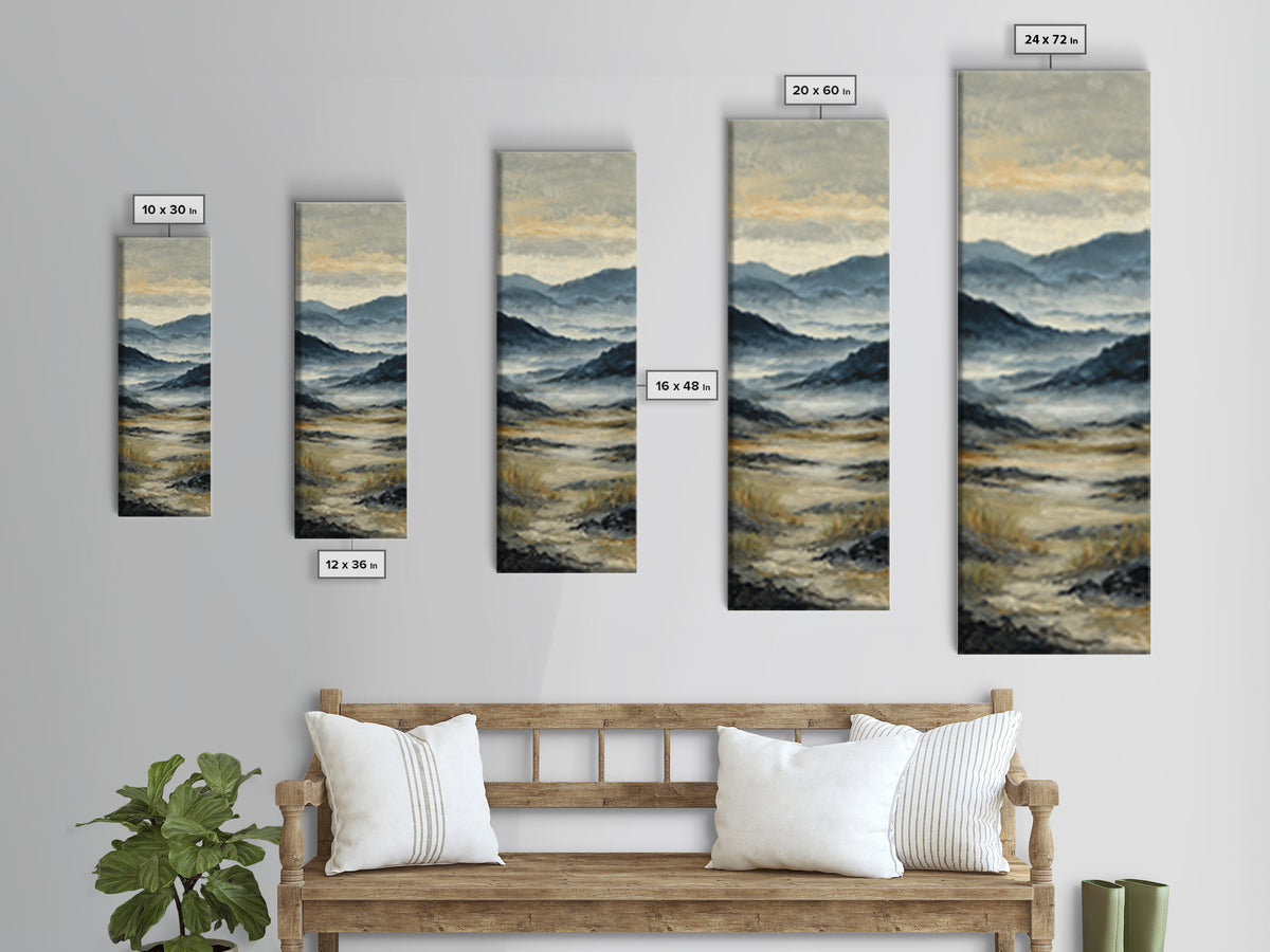 Panoramic Misty Mountain Landscape Canvas Print, Above Bed Art, Fine Art Print, Bedroom Decor, Oil Painting, Serenity, ABA-1x3-37