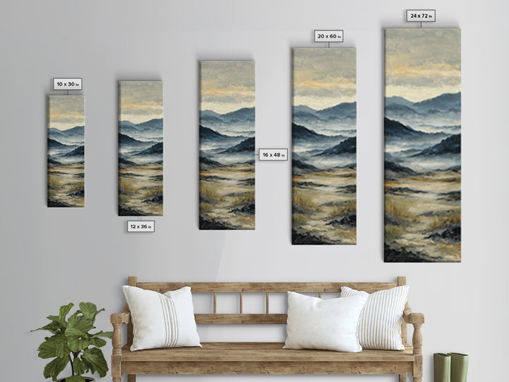 Panoramic Misty Mountain Landscape Canvas Print, Above Bed Art, Fine Art Print, Bedroom Decor, Oil Painting, Serenity, ABA-1x3-37