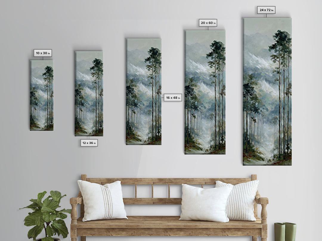 Quiet Forest Ridge Softened by Fog Framed Canvas Print, Above Bed Art, Bedroom Wall Decor, Bedroom Decor, Fine Art, Serenity, ABA-1x3-50