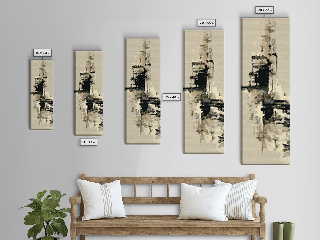 Japandi Ink Shapes Framed Canvas Print, Above Bed Art, Western Decor, Bedroom Decor, Abstract Art, Serenity, ABA-1x3-54