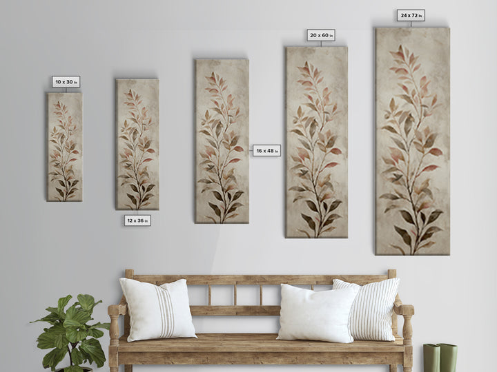 Tonal Botanical Shadows on Plaster Surface Canvas Print, Above Bed Art, Textured Wall Art, Bedroom Decor, Oil Painting, ABA-1x3-59